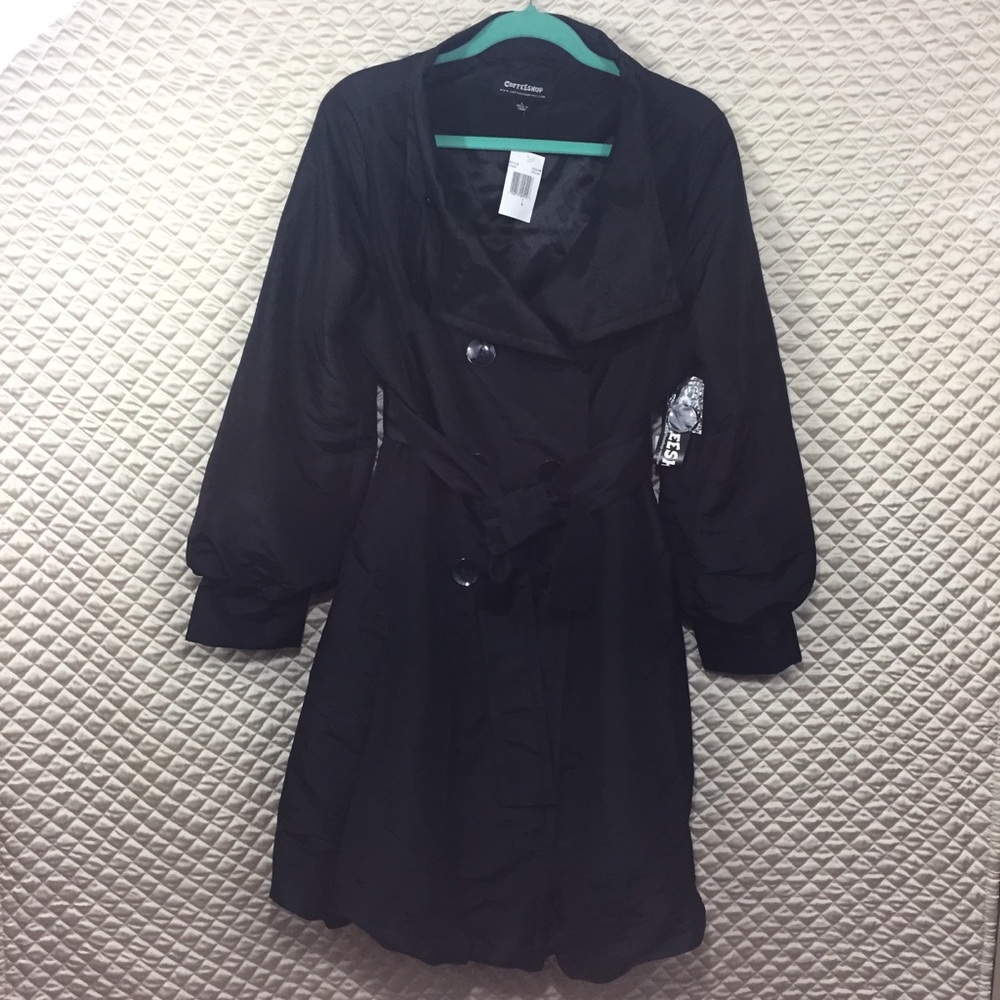 NWT The ULTIMATE Black Trench w/Pouf hemline SizeL